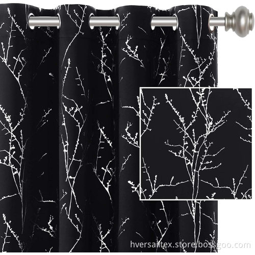 Foil Printed Twig Tree Branch Pattern Curtain Drapes